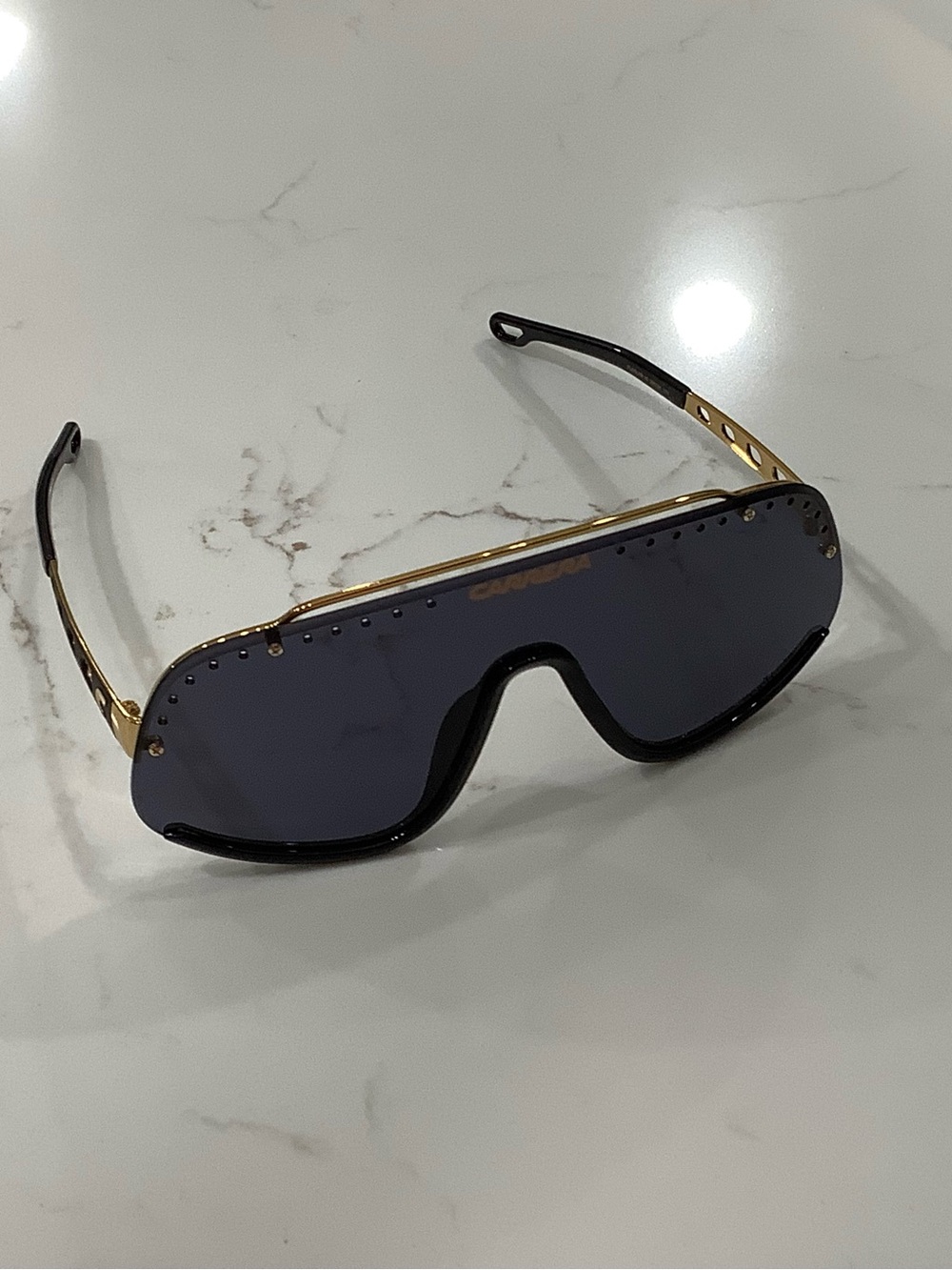 Carrera Unisex Mens&Women's Black Lens with Gold Frame Shield Sunglasses